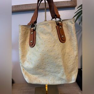 ☀️Maurizio Taiuti White/ pale yellow Ostrich Leather small tote